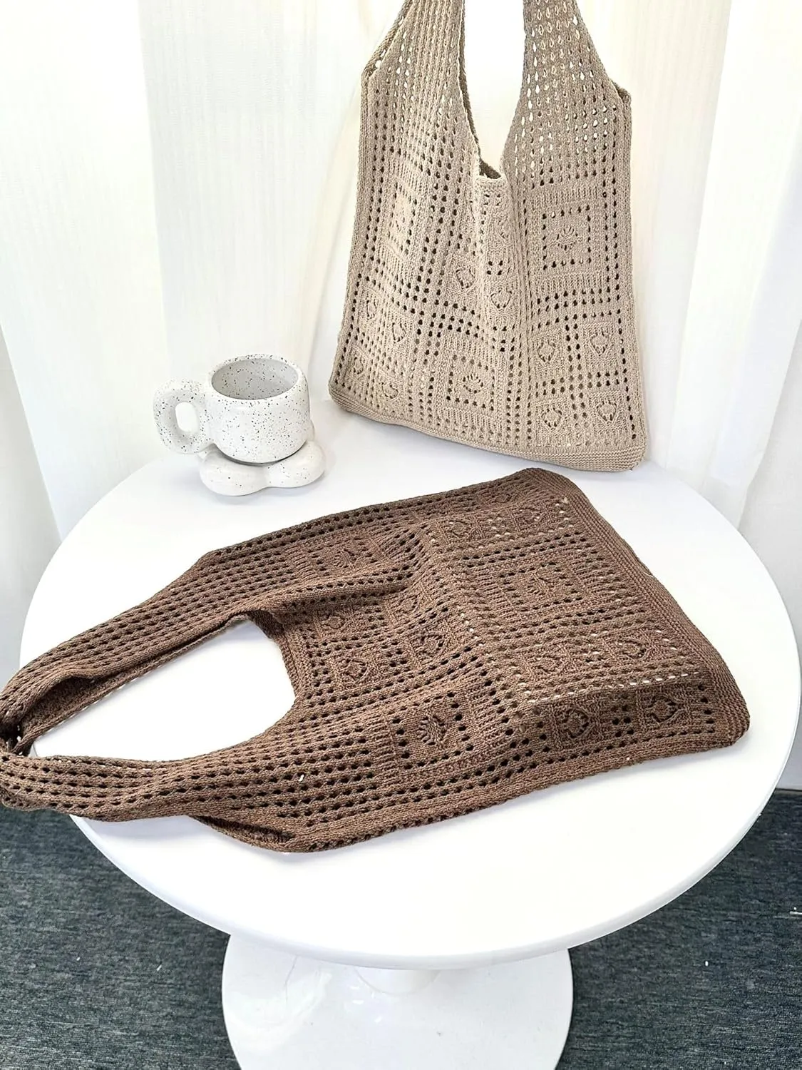 Crochet Tote Beach Handbag Aesthetic Knitted Shoulder Bag Crochet Beach Crossbody Bags Cute Tote Bags