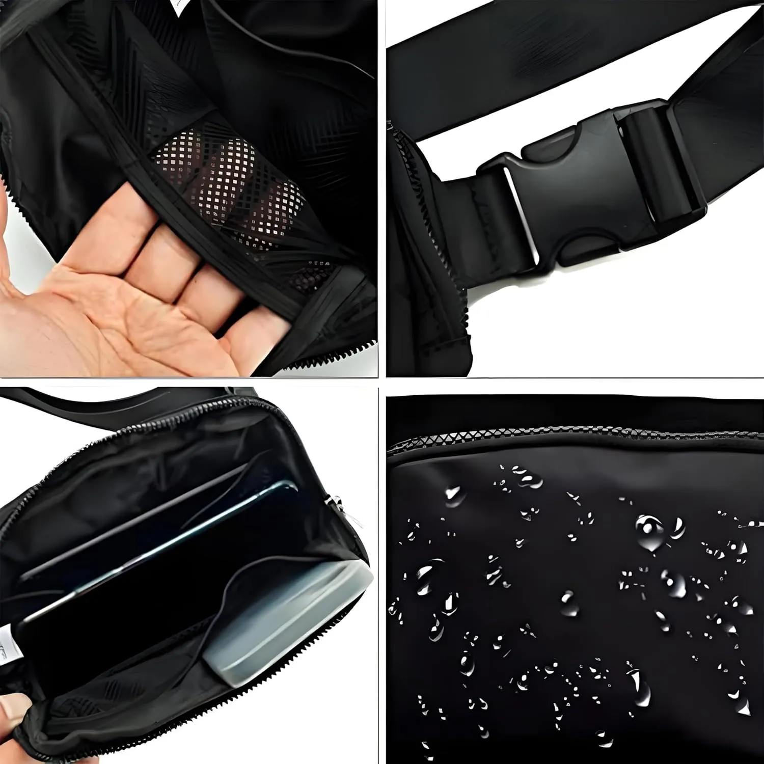 Crossbody Bags for women,belt bag,fanny packs for women,with Adjustable Strap,Back Hidden Pocket,Nylon Waterproof,for Workouts,Running,Biking,Traveling(Black)