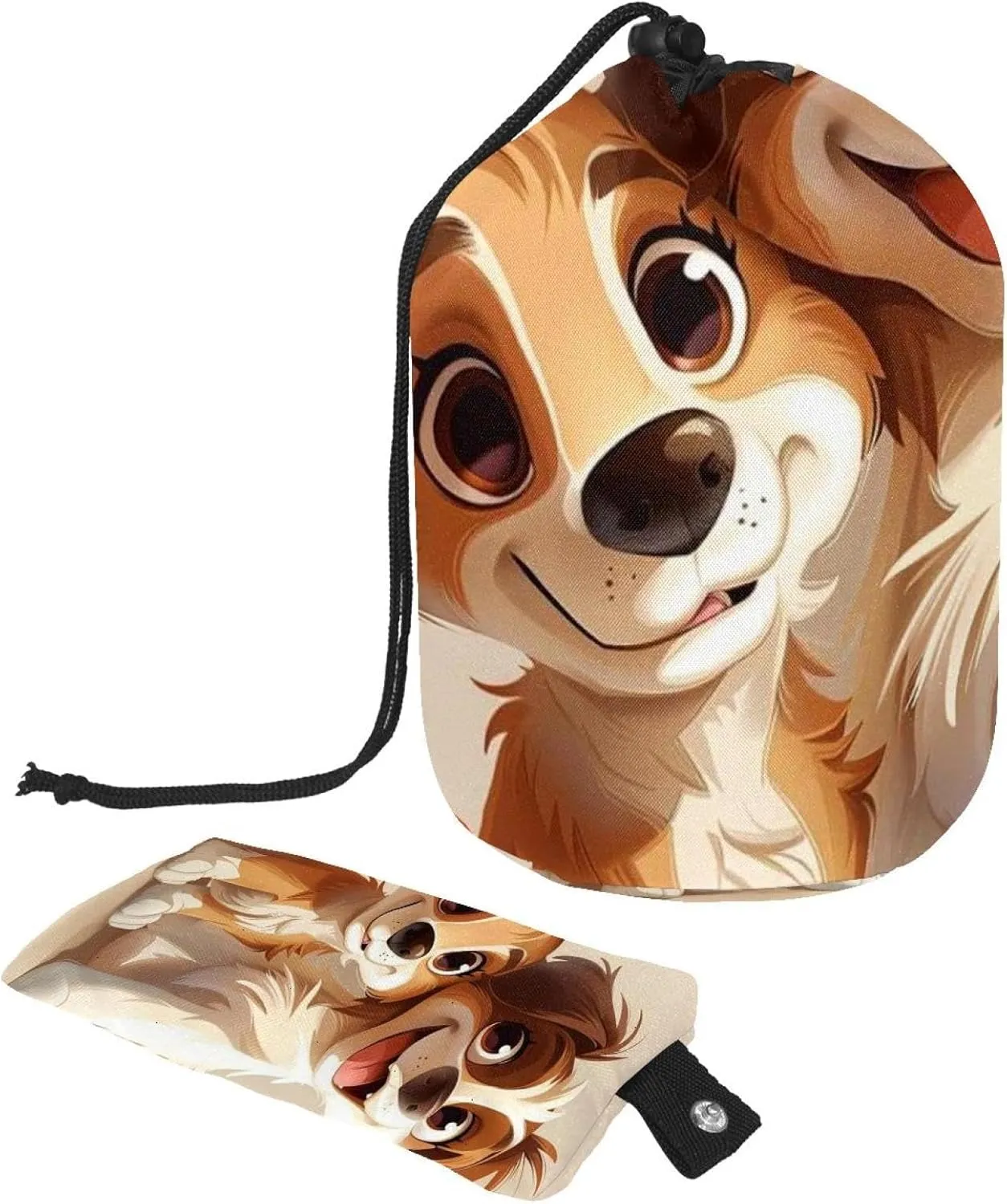 Cute Cartoon Puppy Brothers Travel Cosmetic Bags Makeup Bag for Women, Foldable Drawstring Travel Cosmetic Bags, Portable Toiletry Bucket Bag