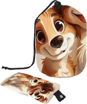 Cute Cartoon Puppy Brothers Travel Cosmetic Bags Makeup Bag for Women, Foldable Drawstring Travel Cosmetic Bags, Portable Toiletry Bucket Bag