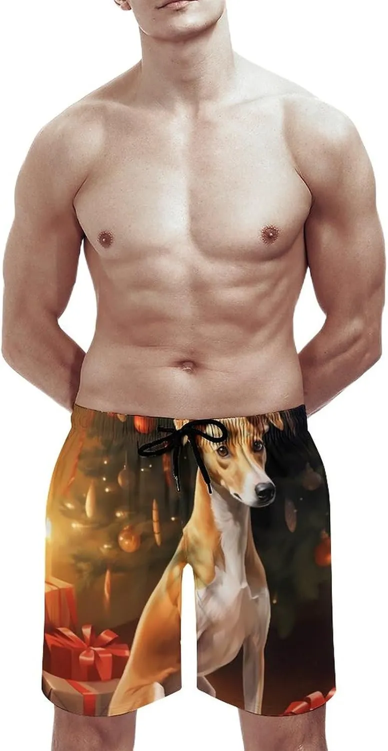 Cute Christmas Whippet Dog Men's Swim Trunks Quick Dry Bathing Suit Swimming Board Shorts Beach Swimwear