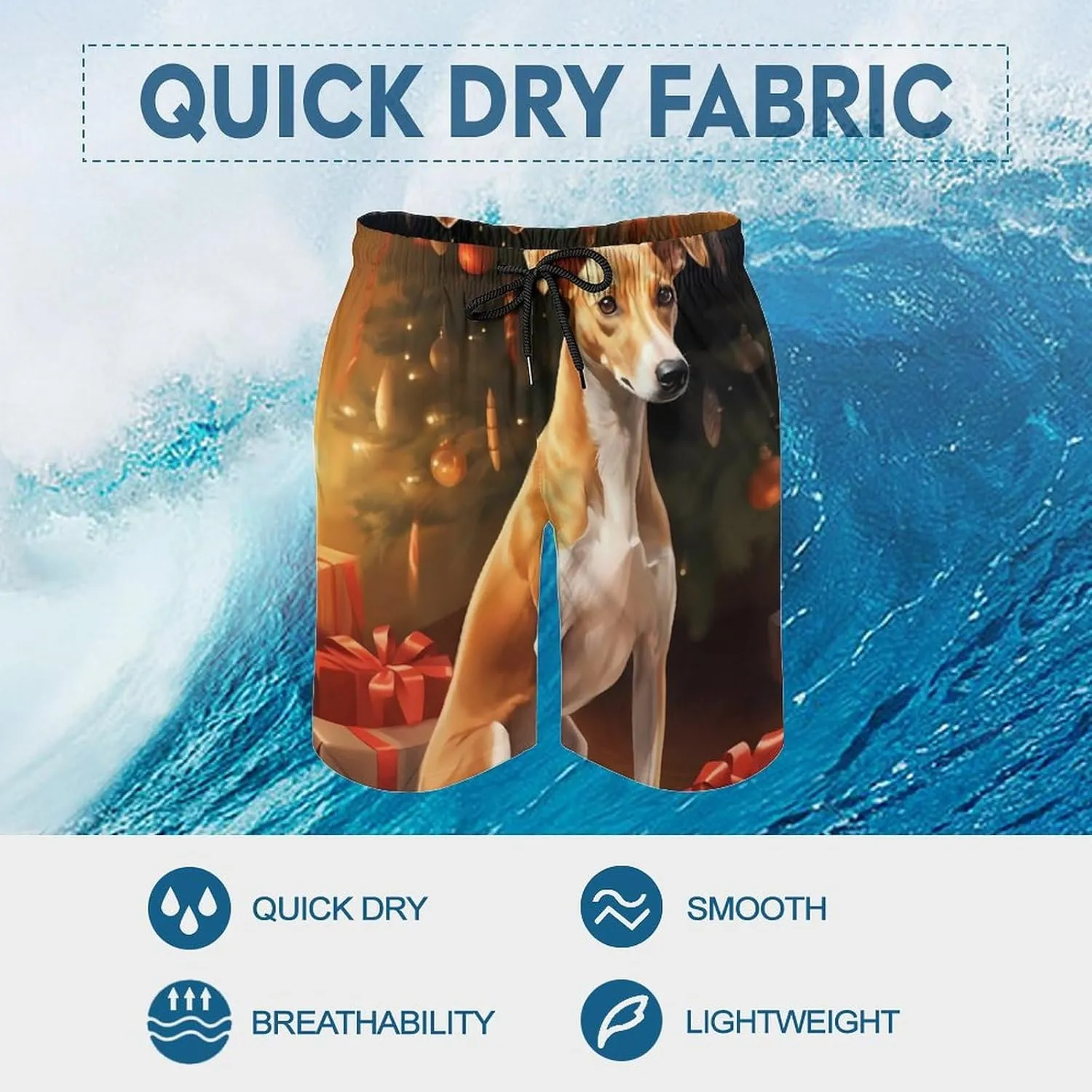 Cute Christmas Whippet Dog Men's Swim Trunks Quick Dry Bathing Suit Swimming Board Shorts Beach Swimwear