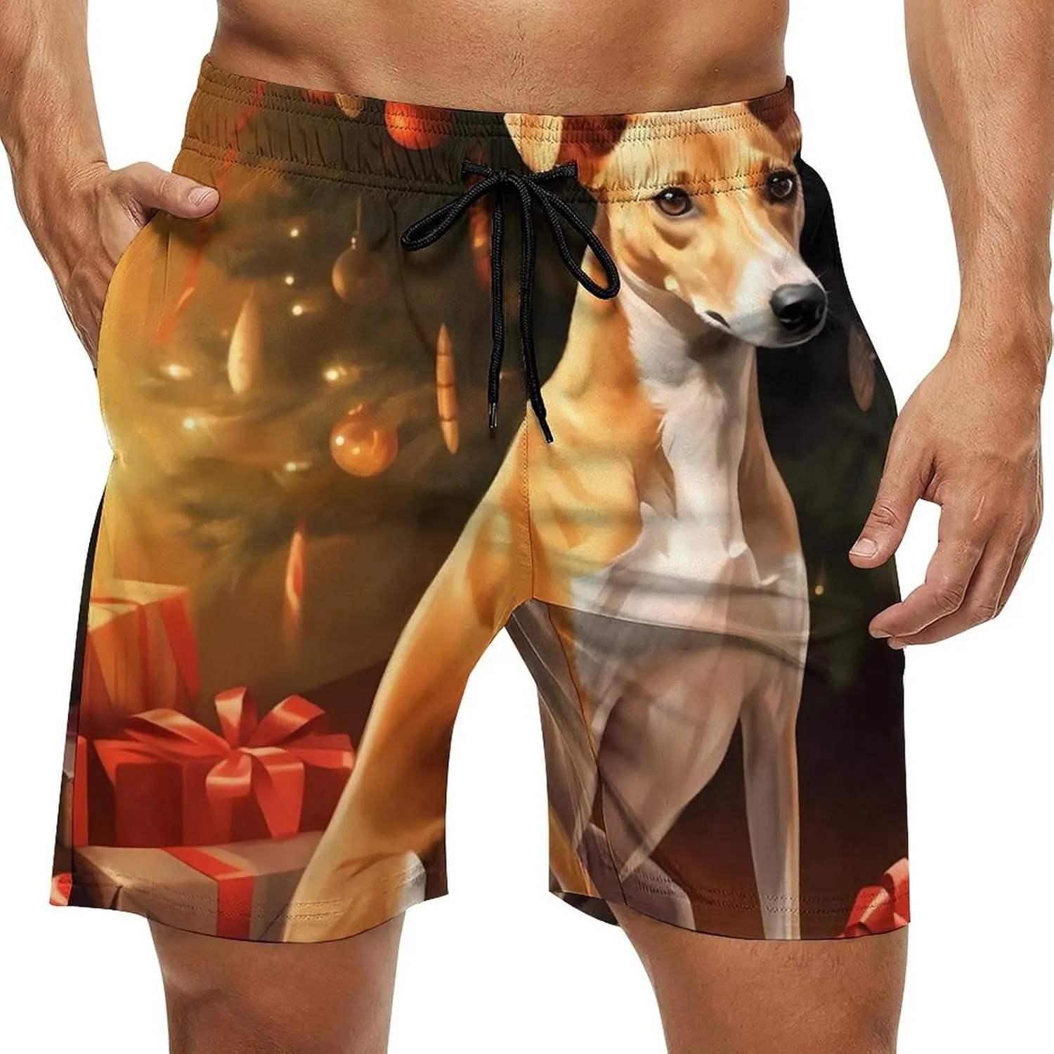 Cute Christmas Whippet Dog Men's Swim Trunks Quick Dry Bathing Suit Swimming Board Shorts Beach Swimwear