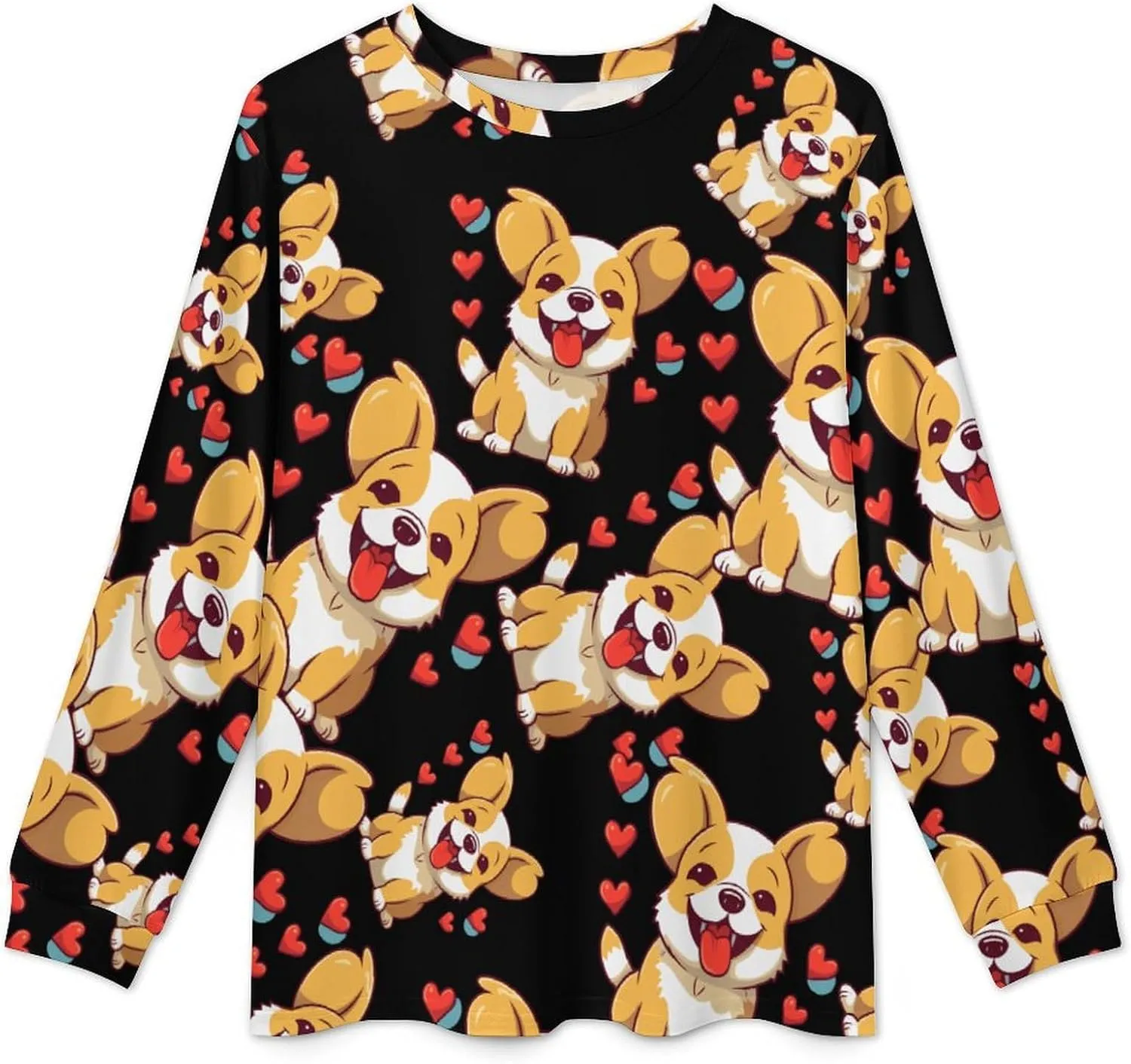 Cute Corgi Love Mens Pajamas Set Long Sleeve Sleepwear Set Soft Underwear Set Loungewear
