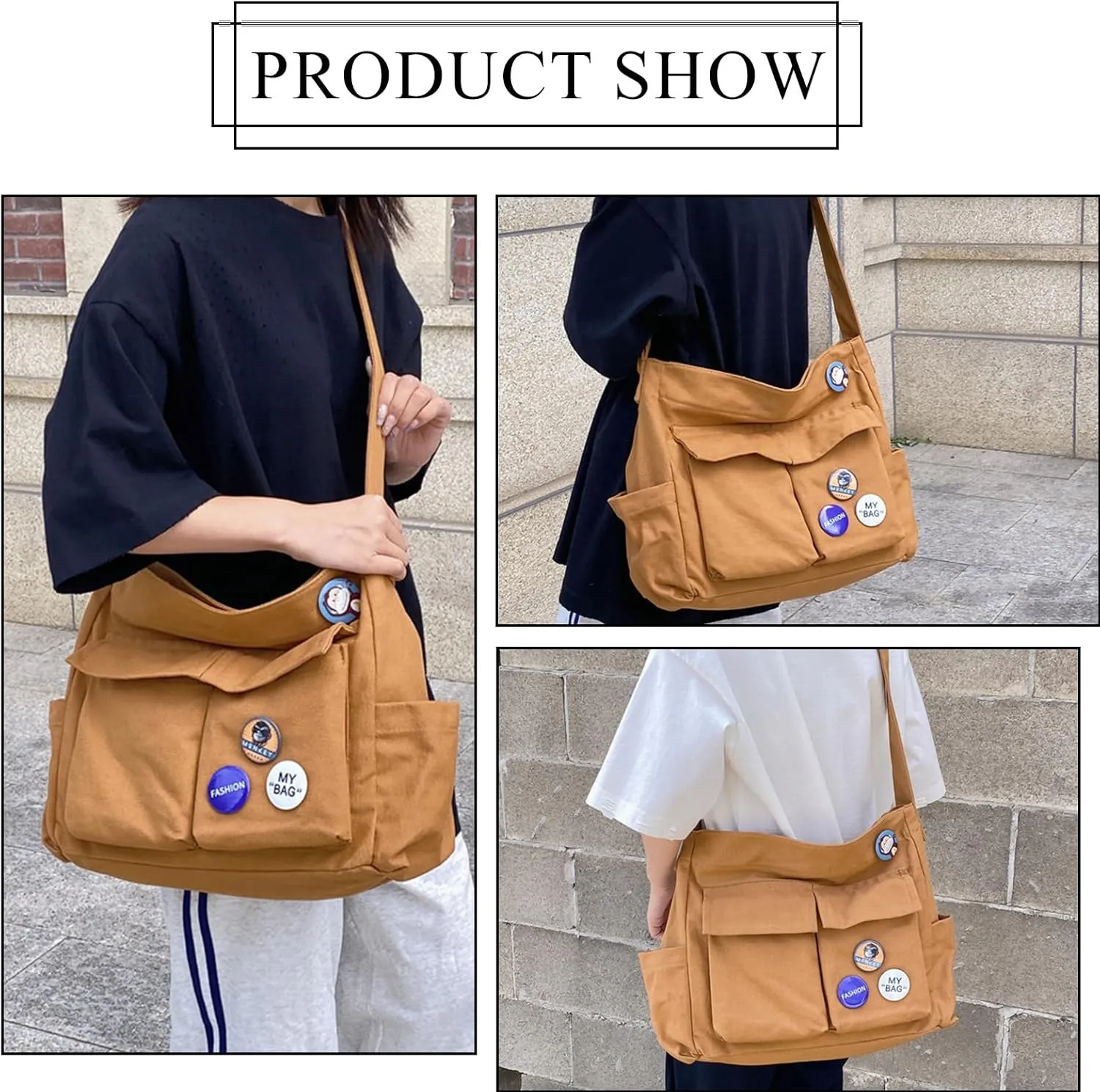 Cute Messenger Bag, Canvas Crossbody Bags for Women Kawaii Messenger Bags Purses with Cute Bag