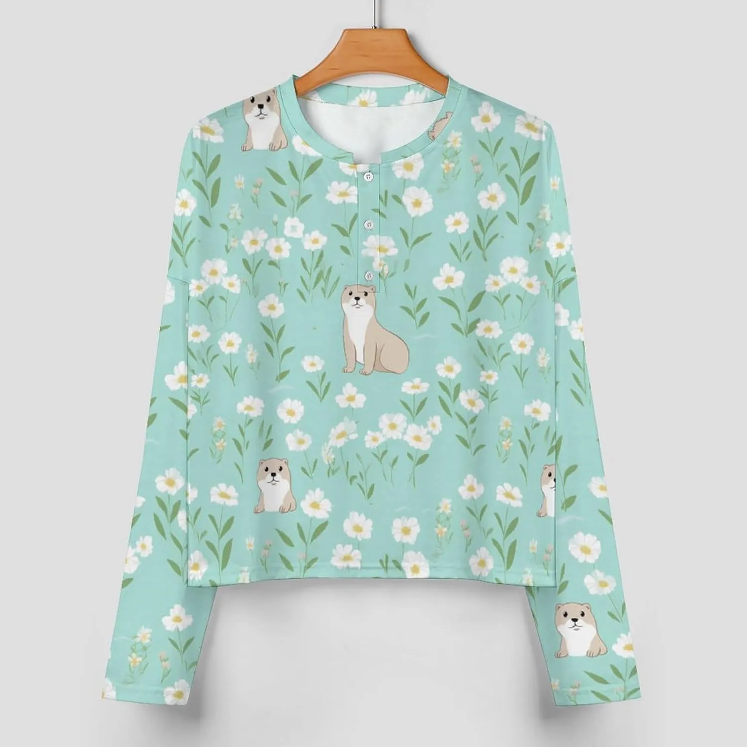 Cute Otter Womens Pajama Set Long Sleeve And Shorts Loungewear Sets 2 Piece Sleepwear Set