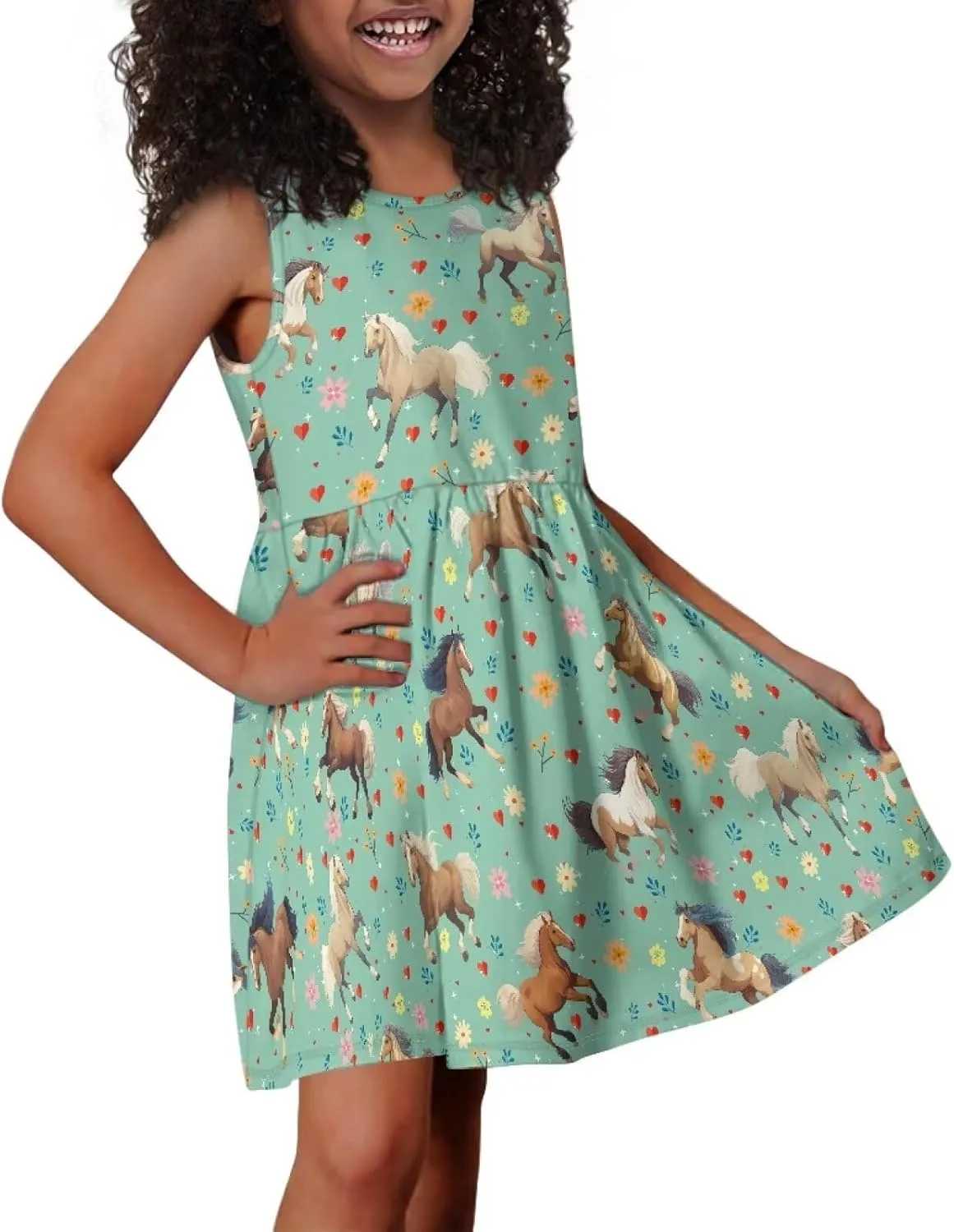 Cute Sundress with Pockets for Girls Casual Dress Knee Length Sleeveless Beach Skirts for 2-14T Teen Girls