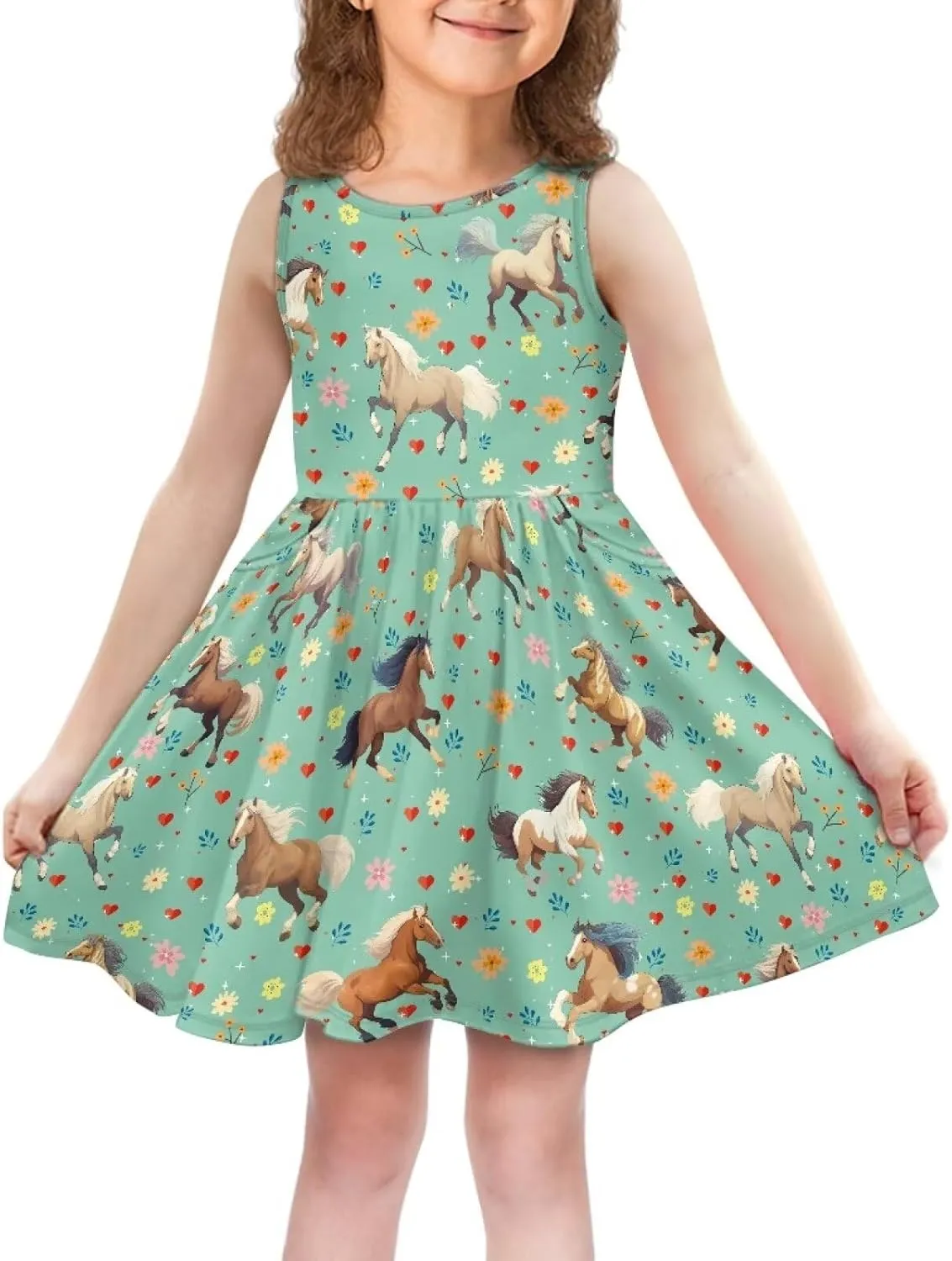 Cute Sundress with Pockets for Girls Casual Dress Knee Length Sleeveless Beach Skirts for 2-14T Teen Girls