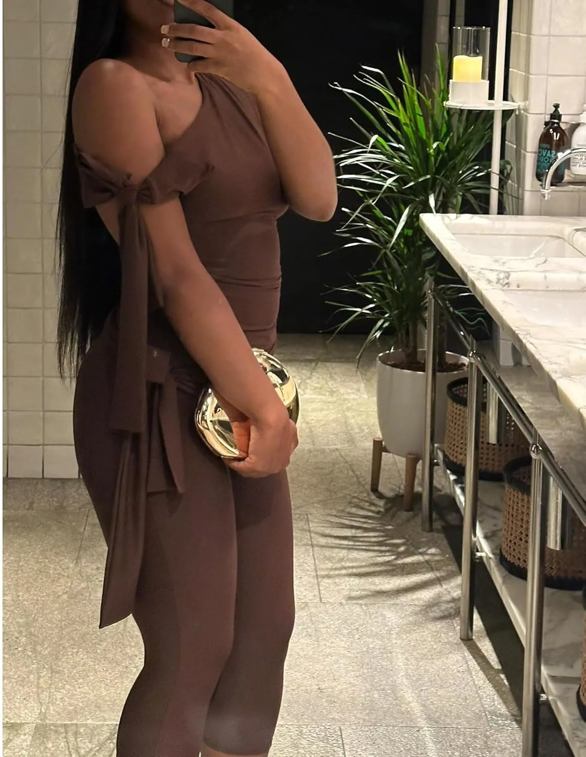 CXXQ Sexy 2 Piece Outfits Off Shoulder Self Tie Crop Tops and Capri Legging Set Tracksuits Clubwear