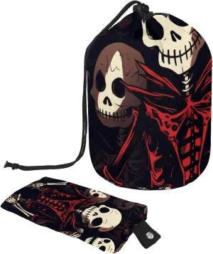 Dark Series Skeleton Travel Cosmetic Bags Makeup Bag for Women, Foldable Drawstring Travel Cosmetic Bags, Portable Toiletry Bucket Bag