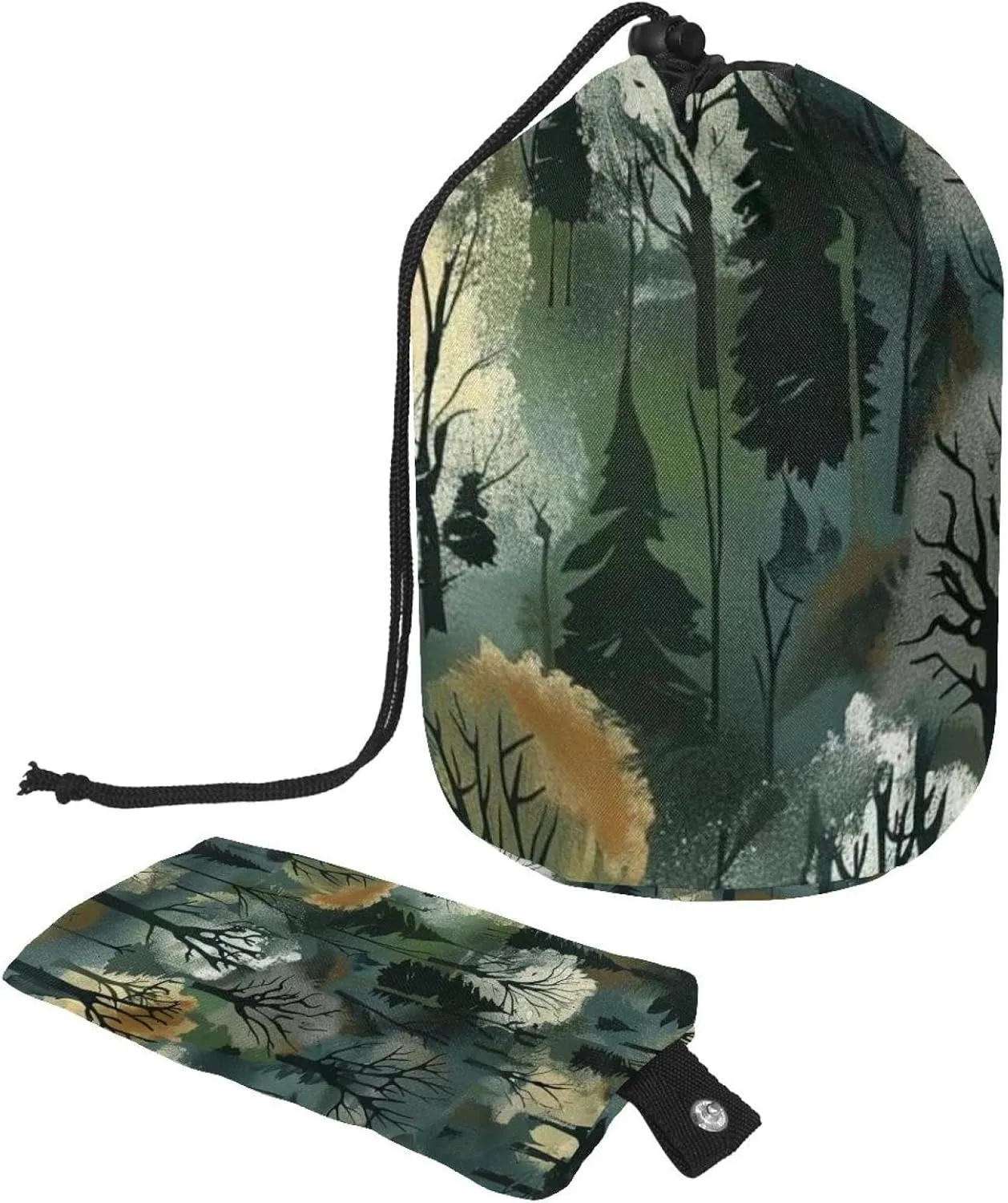 Deep Forest and Trees Print Travel Cosmetic Bags Makeup Bag for Women, Foldable Drawstring Travel Cosmetic Bags, Portable Toiletry Bucket Bag
