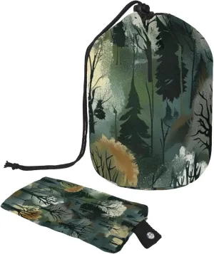 Deep Forest and Trees Print Travel Cosmetic Bags Makeup Bag for Women, Foldable Drawstring Travel Cosmetic Bags, Portable Toiletry Bucket Bag
