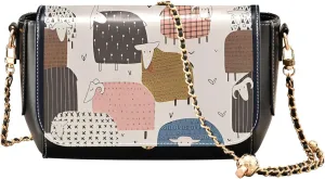 Designer Shoulder Leather Bags, Colorful Sheep Cute Animals Crossbody Bags for Women Waterproof Satchel Chain Strap