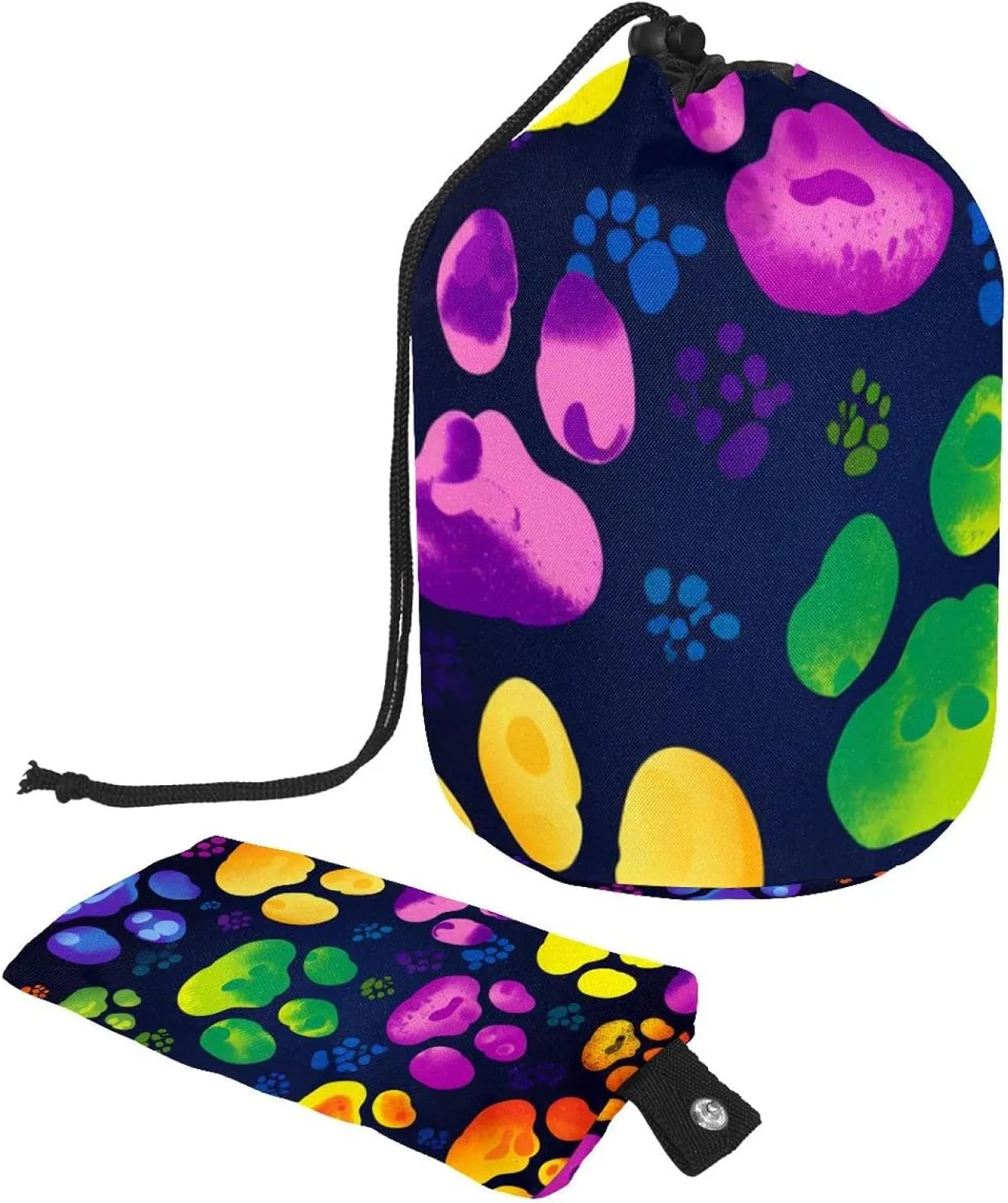 Dog Lover and Paw Print Travel Cosmetic Bags Makeup Bag for Women, Foldable Drawstring Travel Cosmetic Bags, Portable Toiletry Bucket Bag