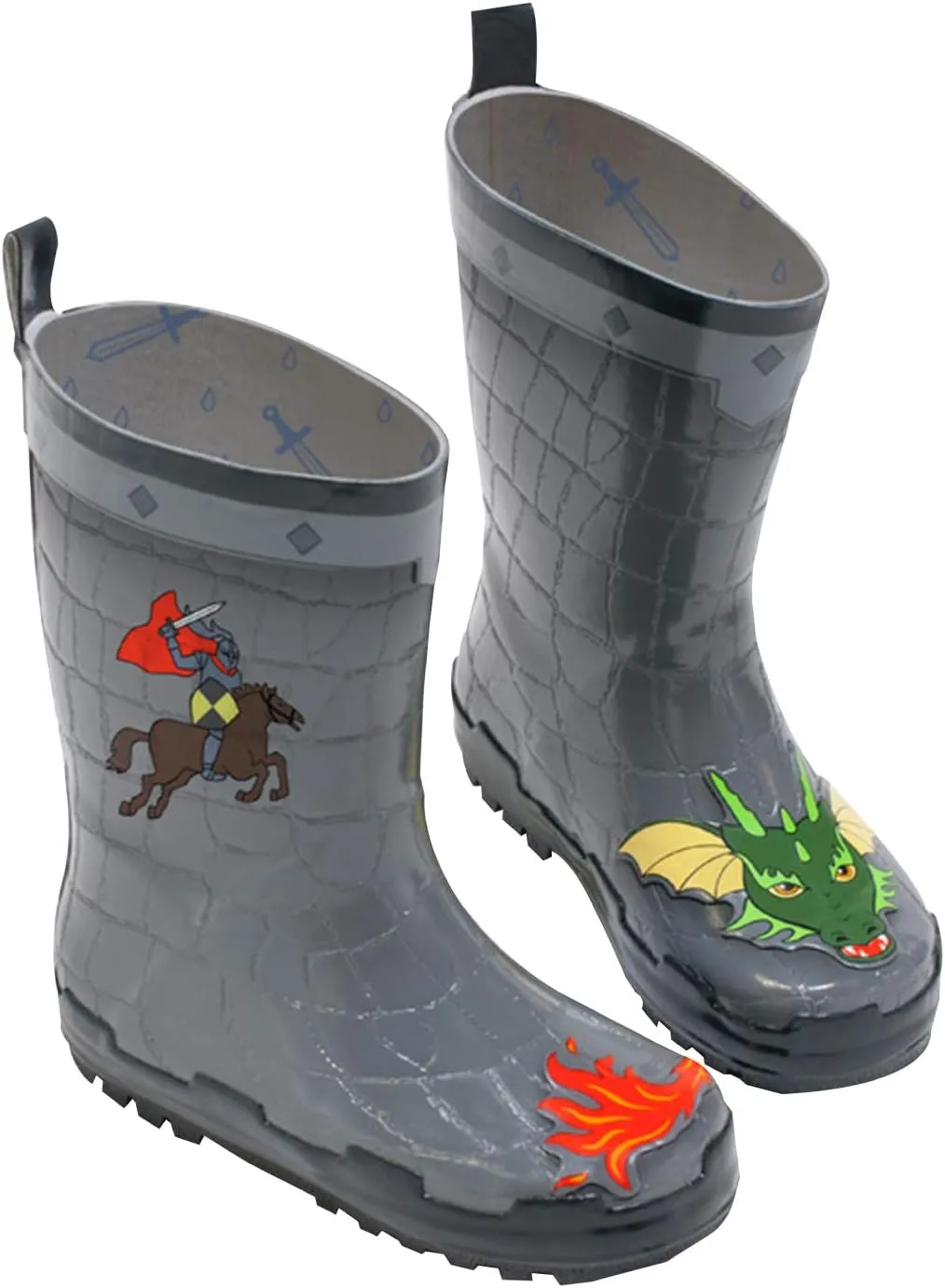 Dragon Knight Grey Natural Rubber Rain Boots With A Pull On Heel Tab (Big Kid)