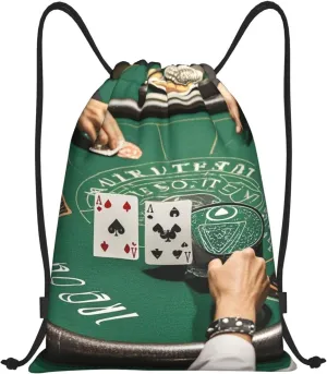 Drawstring Backpack Foldable String Bag Poker Tournament Resistant Sackpack Sports Gym Bag for Shopping Yoga