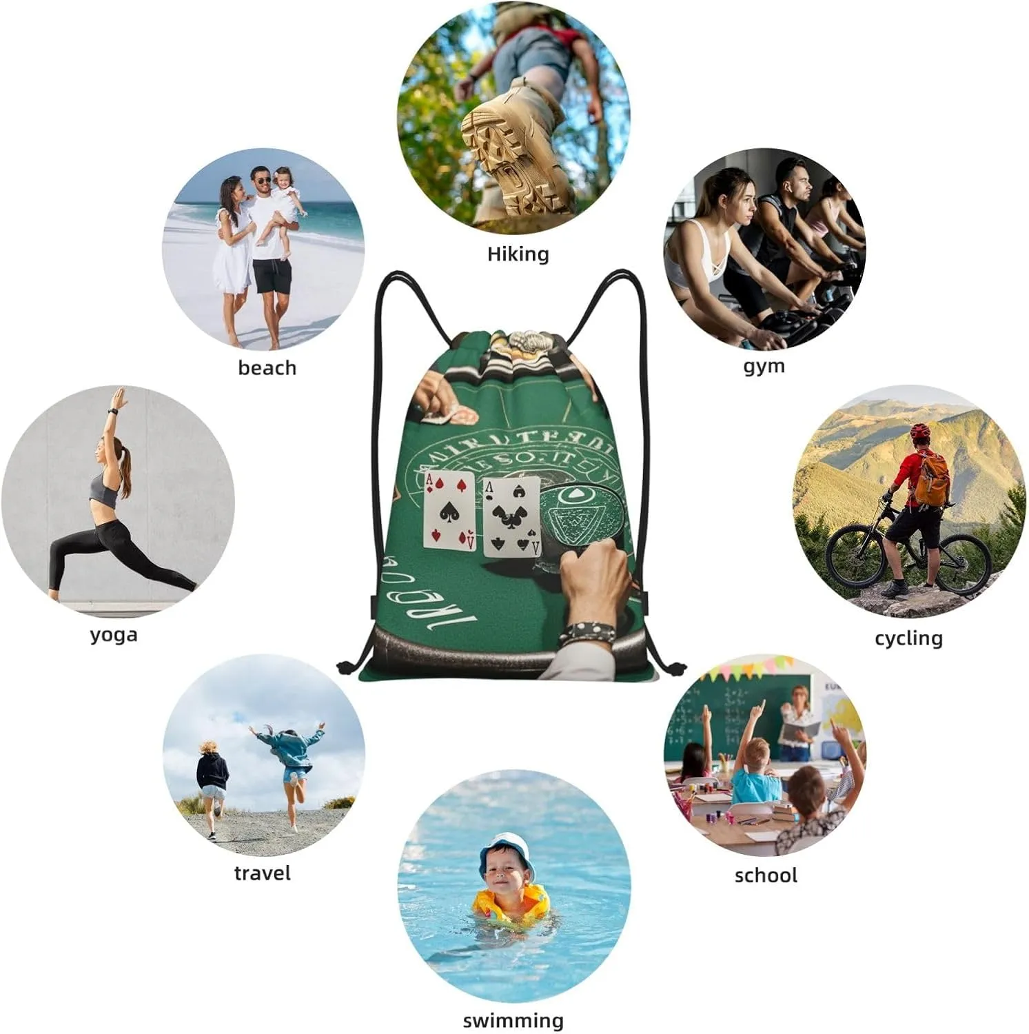 Drawstring Backpack Foldable String Bag Poker Tournament Resistant Sackpack Sports Gym Bag for Shopping Yoga