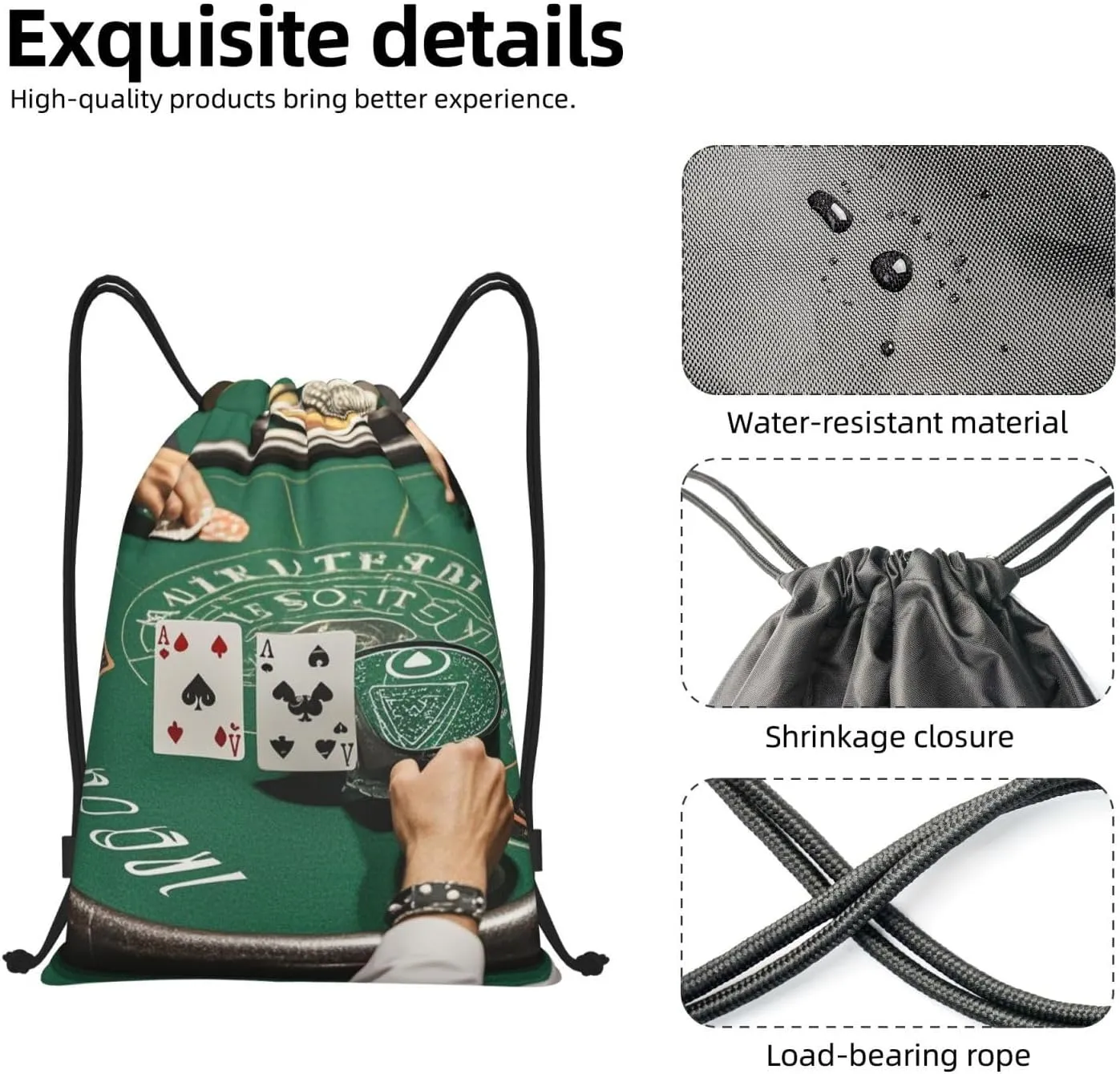 Drawstring Backpack Foldable String Bag Poker Tournament Resistant Sackpack Sports Gym Bag for Shopping Yoga
