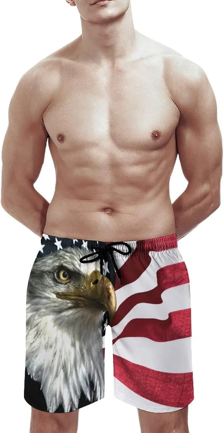 East Eagle on The American Flag Men's Swim Trunks Quick Dry Bathing Suit Swimming Shorts Beach Swimwear