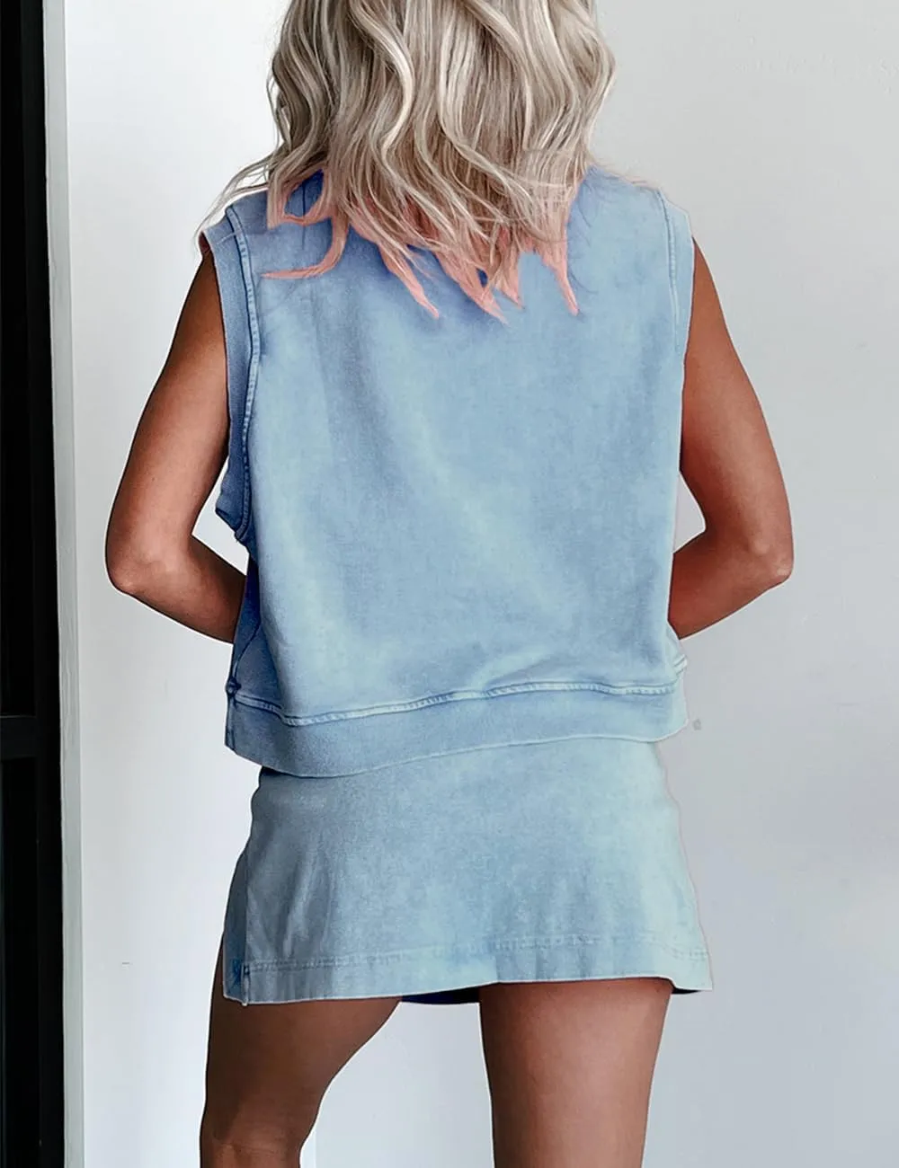 Ecosunny Women's Summer 2 Piece Sets Sweatsuits Casual Crewneck Sleeveless Matching Sets Trendy Skirt Shorts Lounge Outfits
