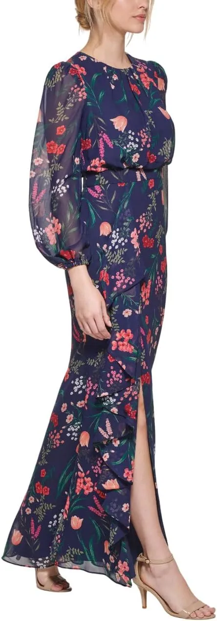 Eliza J Women's Balloon Sleeve High Neck Cascade Maxi Dress