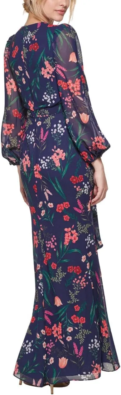 Eliza J Women's Balloon Sleeve High Neck Cascade Maxi Dress