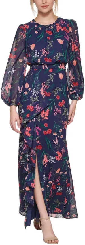 Eliza J Women's Balloon Sleeve High Neck Cascade Maxi Dress
