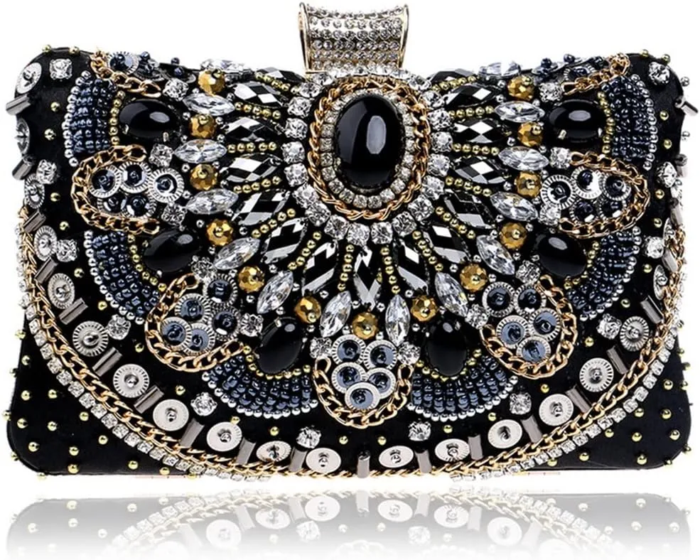Embroidery Beading Women Evening Bags Handmade Diamonds Clutch Bags Shoulder Chain Handbags Shoulder Bag