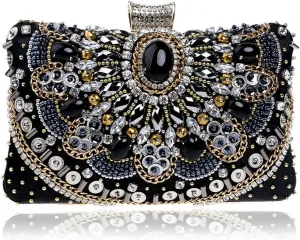Embroidery Beading Women Evening Bags Handmade Diamonds Clutch Bags Shoulder Chain Handbags Shoulder Bag