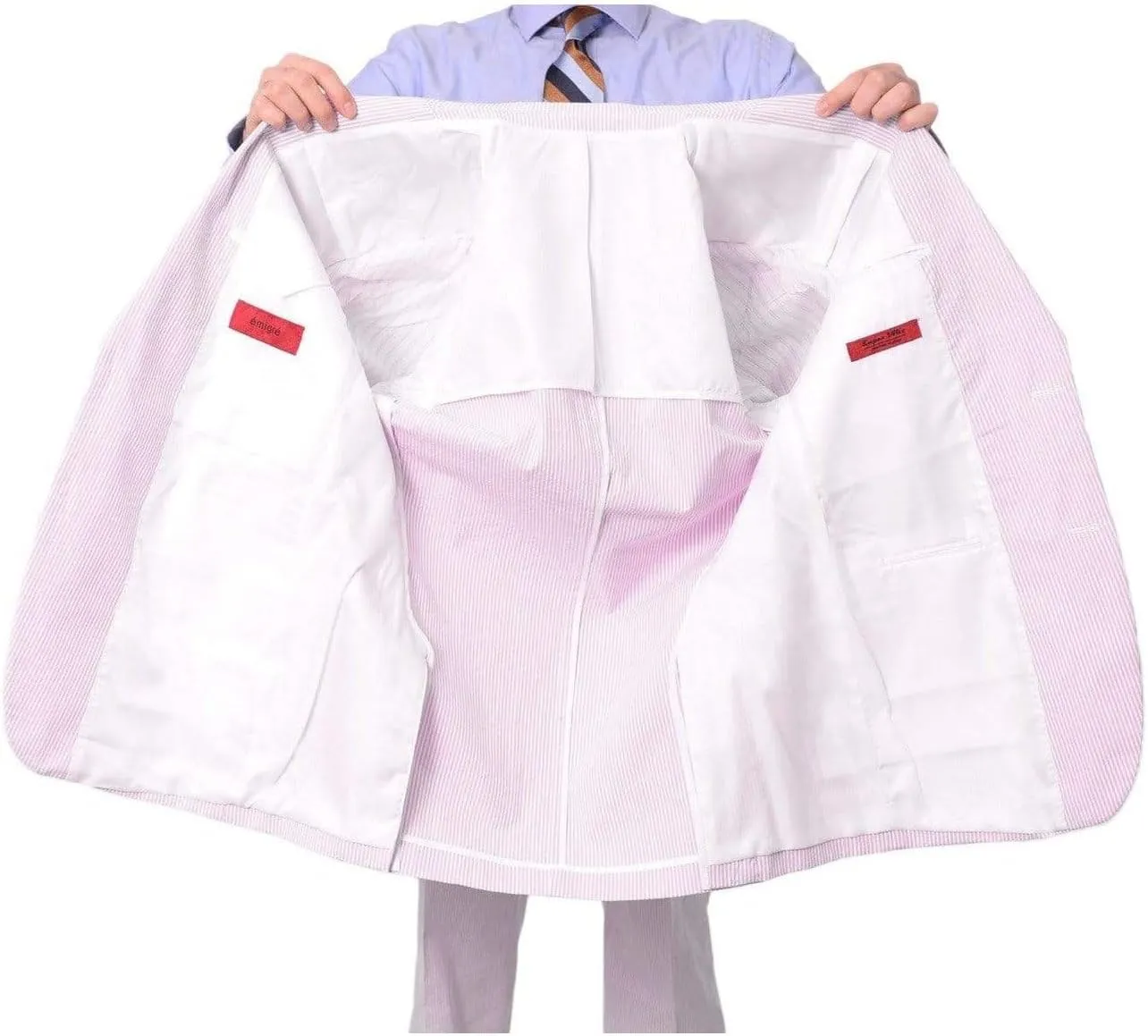 Emigre Men's 100% Cotton Striped Seersucker Suit