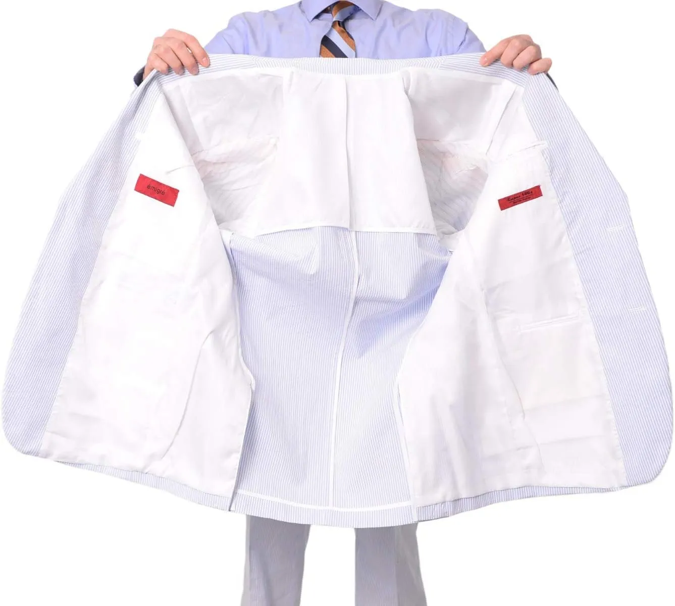 Emigre Men's 100% Cotton Striped Seersucker Suit