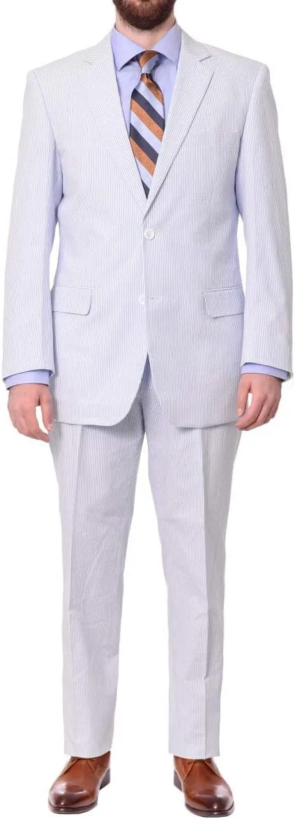 Emigre Men's 100% Cotton Striped Seersucker Suit