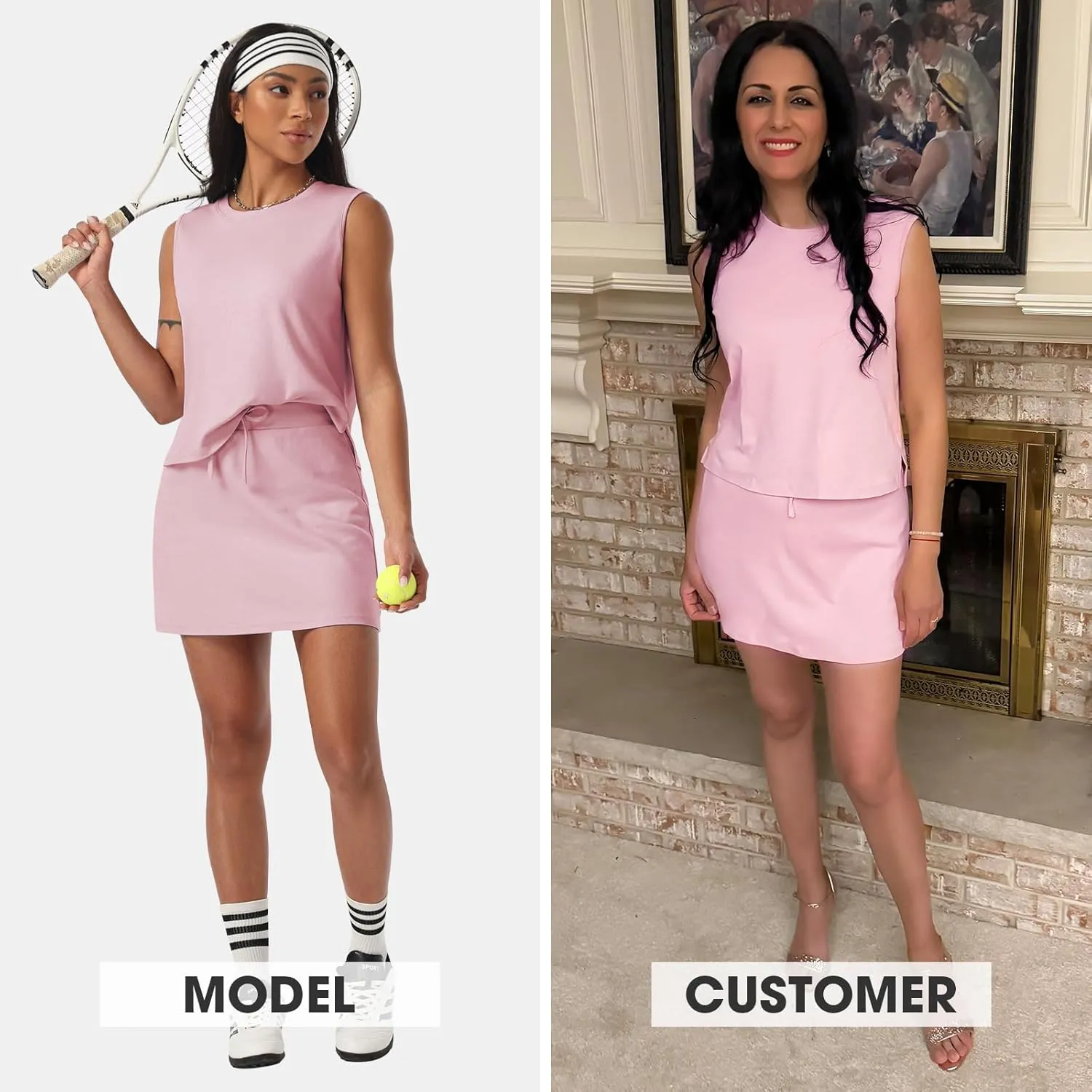 EXLURA Womens Summer 2 Piece Short Skirt Sets Sleeveless Top and Tennis Skorts Dressy Cotton Matching Sweatsuits Outfits 2025
