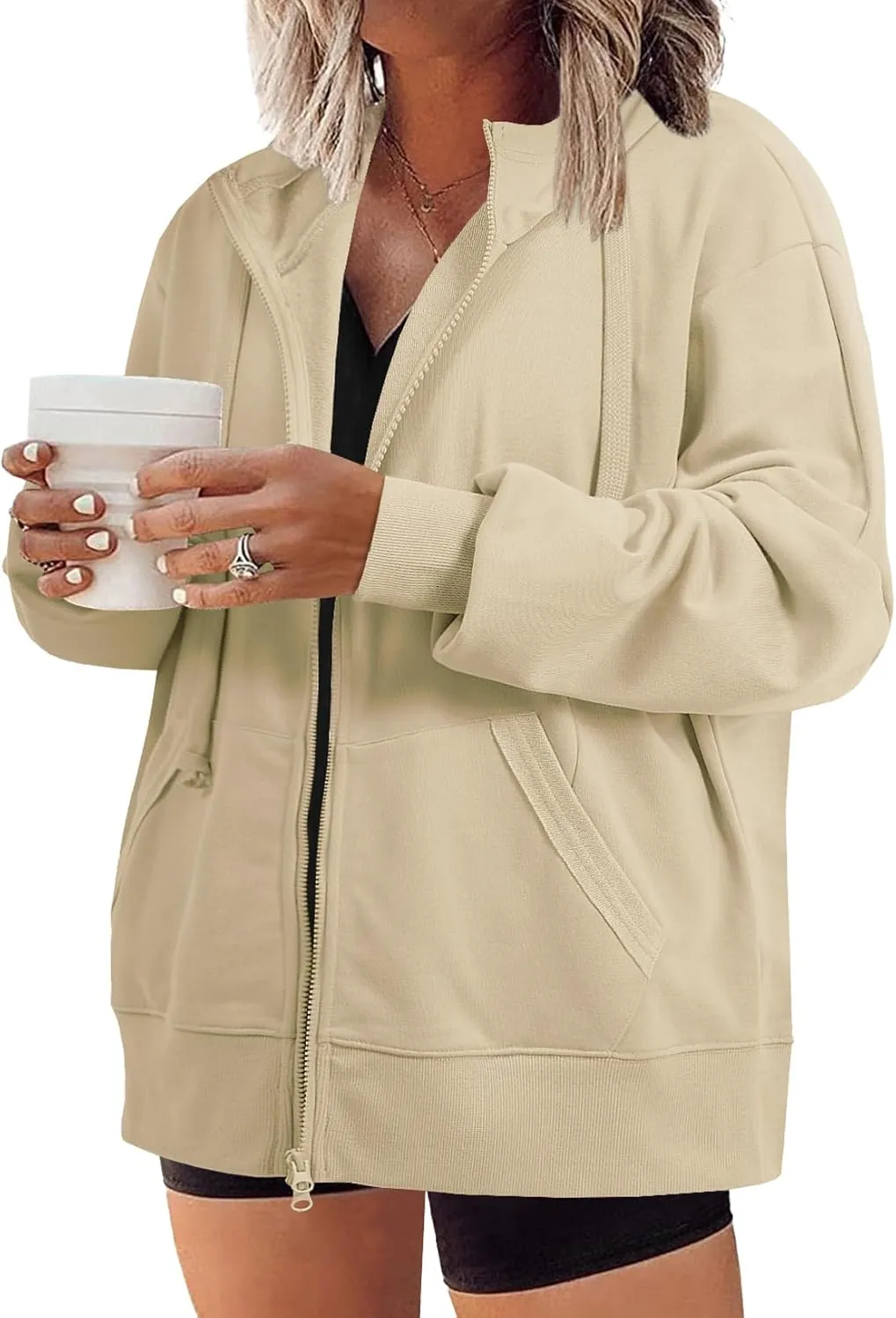 Eytino Women Plus Size Sweatshirts Long Sleeve Zip Up Oversized Casual Hoodies Jackets 2024 Fashion Fall Outfits(1X-5X)