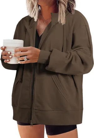 Eytino Women Plus Size Sweatshirts Long Sleeve Zip Up Oversized Casual Hoodies Jackets 2024 Fashion Fall Outfits(1X-5X)