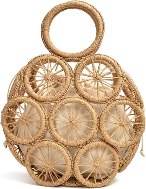 Fashion Hollow Round Straw Bags Woven Women Handbags Summer Beach Shoulder Crossbody Bags For Women Purses