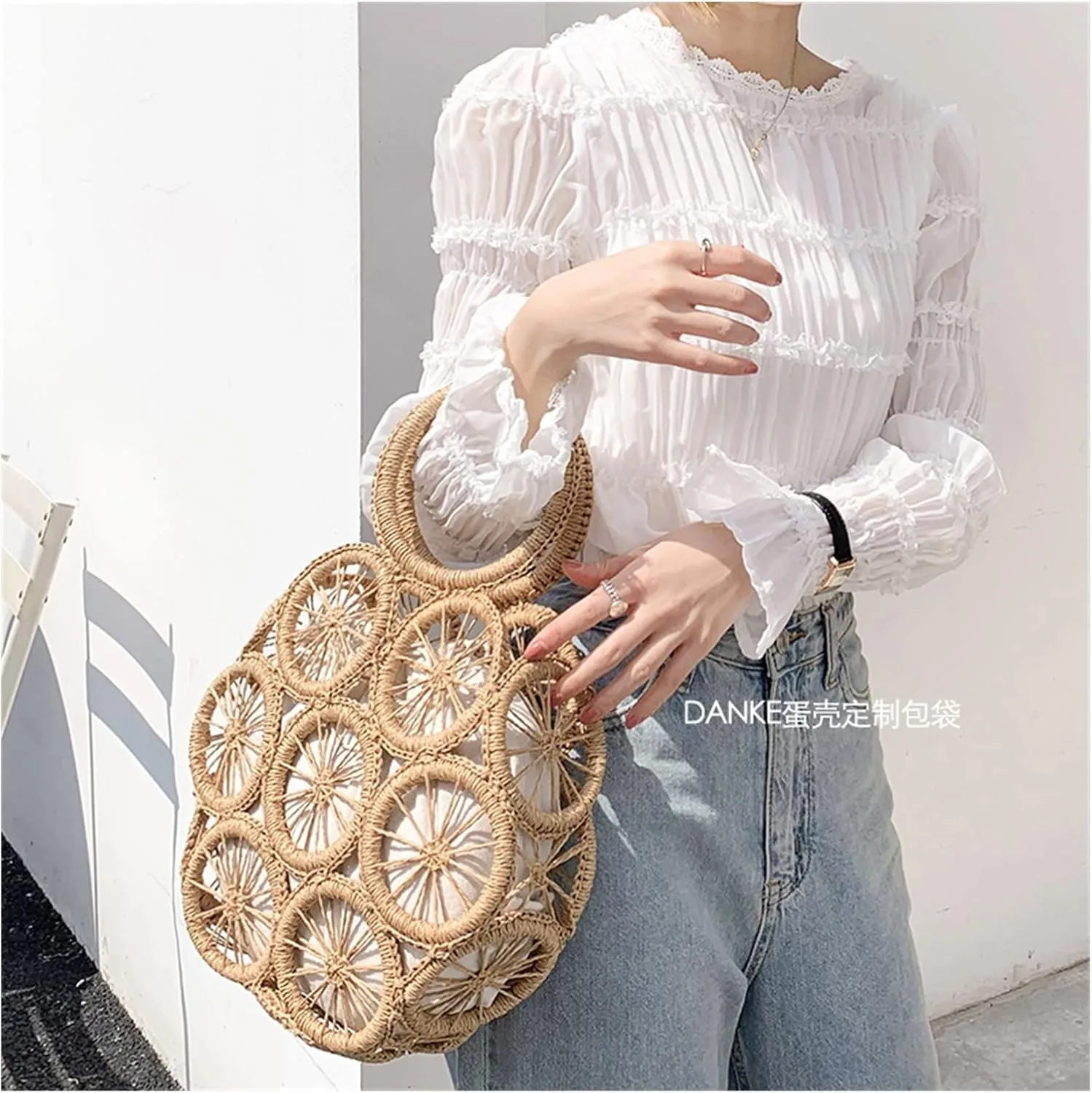 Fashion Hollow Round Straw Bags Woven Women Handbags Summer Beach Shoulder Crossbody Bags For Women Purses