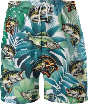 Fishing Mens Swim Trunks - Bass Fish Swimming Trunks for Men - Fisherman Drawstring Beach Shorts, Mens Swim Shorts Series 23