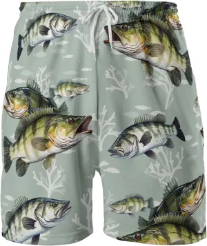 Fishing Mens Swim Trunks - Bass Fish Swimming Trunks for Men - Fisherman Drawstring Beach Shorts, Mens Swim Shorts Series 23