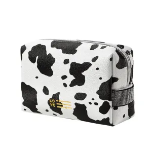 FITINI Portable Makeup Bag Cows Travel Small Zipper Cosmetic Bags Organizer for Women Handbag Toiletry Storage Pouch Waterproof Purse,White