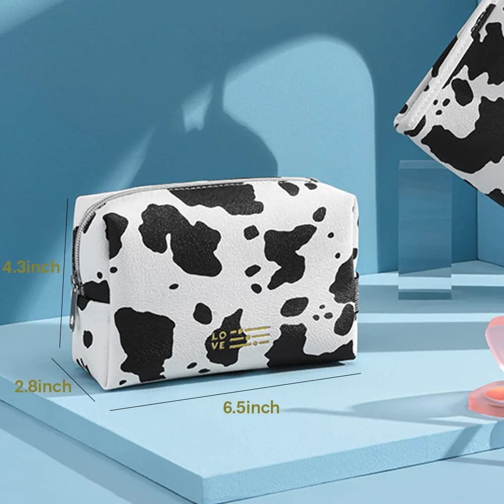 FITINI Portable Makeup Bag Cows Travel Small Zipper Cosmetic Bags Organizer for Women Handbag Toiletry Storage Pouch Waterproof Purse,White