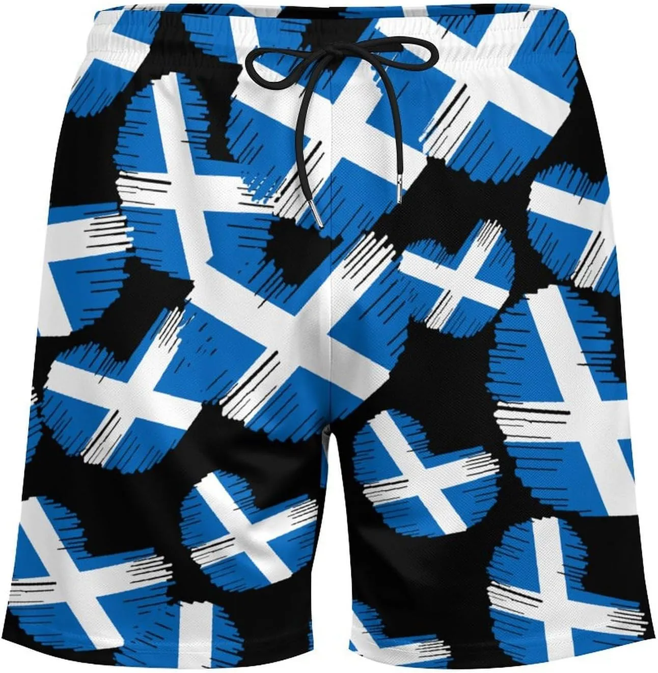 Flag of Scotland Heart Casual Beach Shorts for Men Elastic Waist Drawstring Swim Shorts With Compression Liner