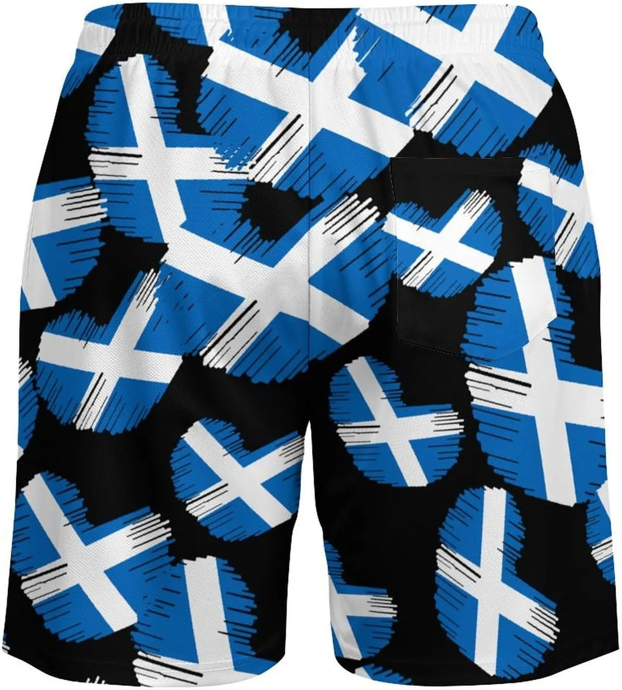 Flag of Scotland Heart Casual Beach Shorts for Men Elastic Waist Drawstring Swim Shorts With Compression Liner