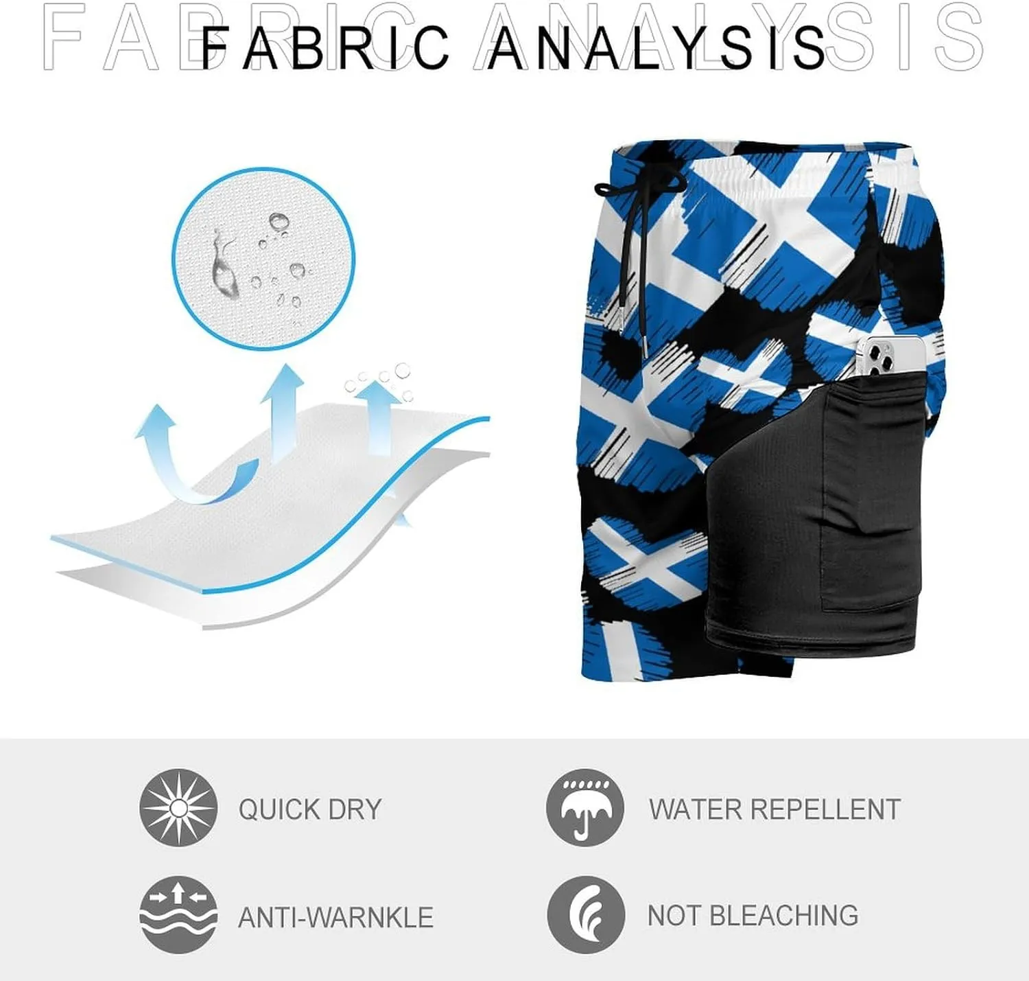 Flag of Scotland Heart Casual Beach Shorts for Men Elastic Waist Drawstring Swim Shorts With Compression Liner