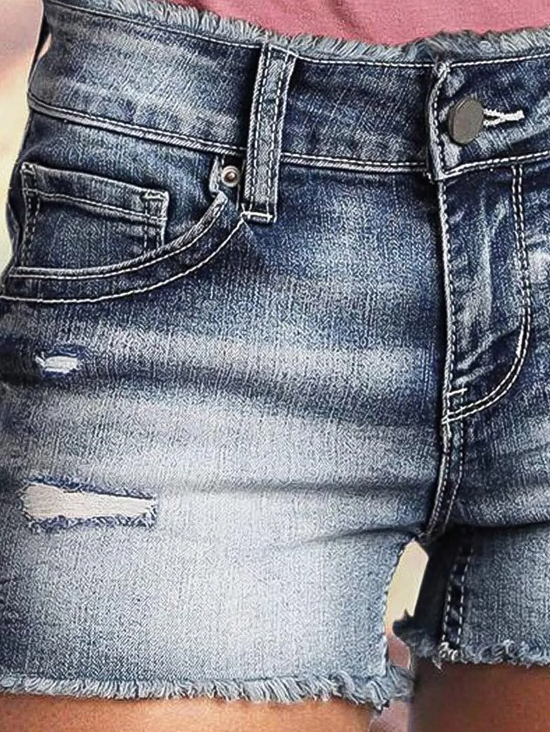 Flamingals Jean Shorts for Women Mid Waisted Stretchy Ripped Denim Shorts Raw Hem Curvy Summer Trendy