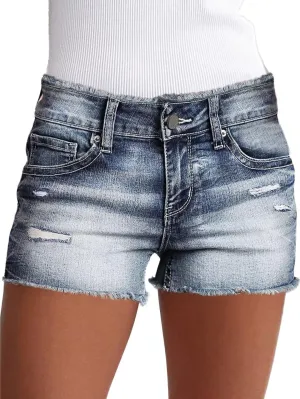 Flamingals Jean Shorts for Women Mid Waisted Stretchy Ripped Denim Shorts Raw Hem Curvy Summer Trendy