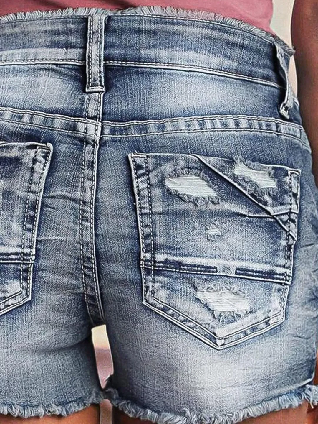 Flamingals Jean Shorts for Women Mid Waisted Stretchy Ripped Denim Shorts Raw Hem Curvy Summer Trendy