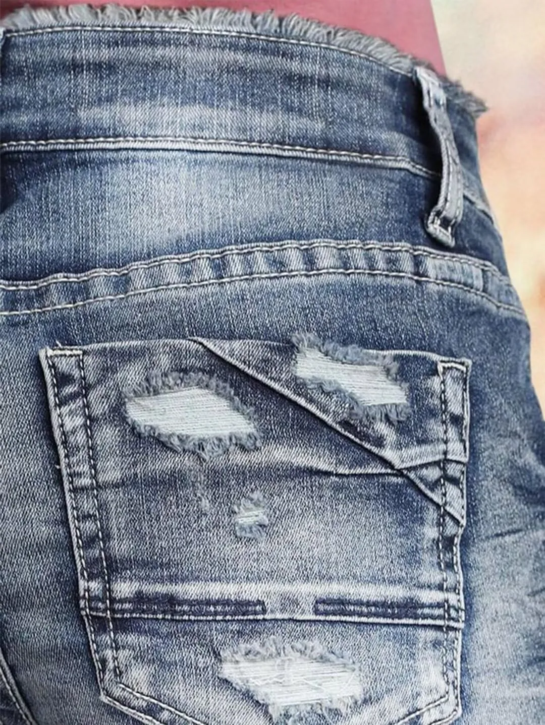 Flamingals Jean Shorts for Women Mid Waisted Stretchy Ripped Denim Shorts Raw Hem Curvy Summer Trendy