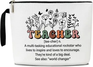 Floral Makeup Bag Teacher Bags, Appreciation Gifts Teacher Gifts For Women Men Tutor, Cosmetic Bag Zipper Travel Organizer Toiletry Pouch -030