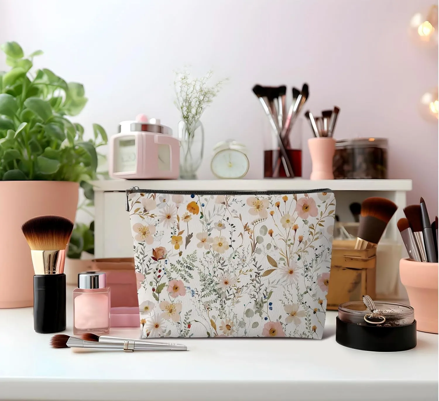 Floral Makeup Bags,Small Makeup Bag,Travel Toiletry Bag for Women,Waterproof Zipper Cosmetic Pouch,Travel Toiletry Bag for Purse Water Resistant Girls Gift, 048FHH